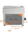 Heavy Duty 10L Ultrasonic Cleaner With Digital Timer And Heater For Lab Hardware Degreasing Stainless Steel Tank Adjustable Power Wash Small Parts Effectively controls.