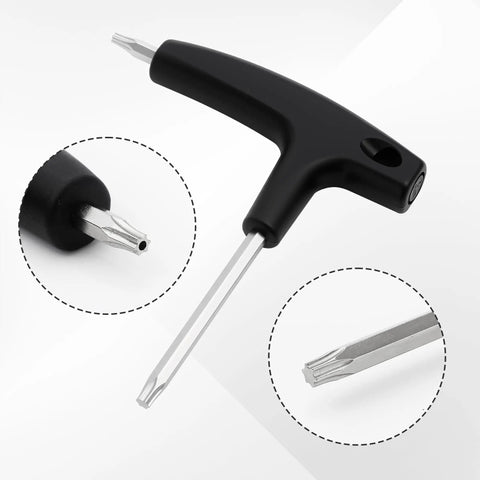 Dual Bit Golf Torque Wrench With T20 And T25 Heads, Universal Shaft Adapter, Plastic And Stainless Steel, Black, close-up view