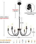 Six Light Farmhouse Chandelier Black Iron Finish Dope Dining Room Lighting Fixture With Classic Candle Style dimensions chart
