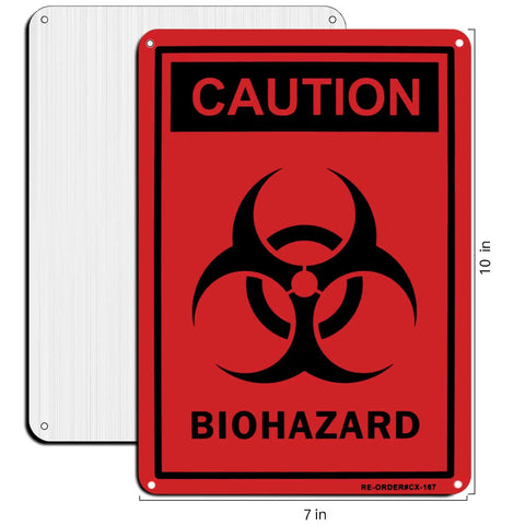 2 Pack Caution Biohazard Sign 10 X 7 Inch Heavy Duty Aluminum Reflective Notice, Rust Free.040 Aluminum, UV Protected Weatherproof for labs.
