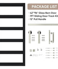 Glass Barn Door 42x96 Inch With 5-Panel Frosted Glass, Solid Wood Frame Wrapped In Waterproof PVC Surface, Black Finish; hardware