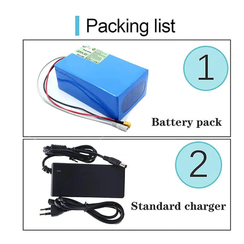 Heavy Duty Ev Lithium Battery Pack With Built In Bms Plus Charger For Electric Scooter Moped Motorcycle 36V 48V 60V 15Ah 50Ah packaging with battery pack and charger.
