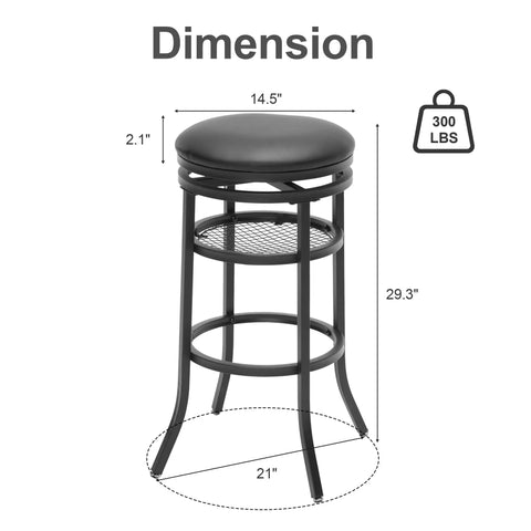 Swivel Industrial Shop Stool With Mesh Storage And Footrest 360 Degree Swivel, Heavy Duty Round Metal Bar Stool dimensions