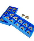 Carbide Turning Inserts TCMT16T304 For CNC Lathe Finishing And Semi Finishing Steel Stainless Steel Cast Iron Works Pro Grade Pack Of 20 Durable Metal Cutting Inserts For Precise Turning And Long Life shown in blue tray
