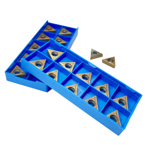 Carbide Turning Inserts TCMT16T304 For CNC Lathe Finishing And Semi Finishing Steel Stainless Steel Cast Iron Works Pro Grade Pack Of 20 Durable Metal Cutting Inserts For Precise Turning And Long Life shown in blue tray