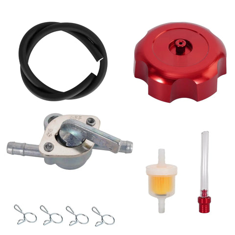 Metal Gas Fuel Tank With Threaded Cap For 50cc 70cc 90cc 110cc 125cc ATVs Quad Bikes parts including red cap and valve