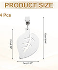 Stainless Steel Tablecloth Weights With Clips, leaf design, 4 Pack, 3.94 Inch Overall Length, silver, dimensions displayed in image.
