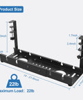 Under Desk Cable Management Tray With Retractable Cord Organizer, No-Drill Metal Cable Basket With Clamp, dimensions shown