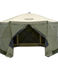 Front view of 12x12ft Pop Up Gazebo Tent With Mosquito Netting, 6 Removable Wind Panels And 2 Mesh Windows, in Army Green, for outdoor use.