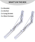 Heavy Duty 2 Pack Folding Shelf Brackets In Corrosion Resistant Stainless Steel with screws and anchors included