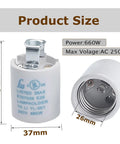 Workhorse Glazed Porcelain E26 Ceramic Socket Keyless Lampholder 660 Watt Capacity 250 Volts with dimensions shown.