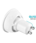 Close-up of MR16 GU10 LED Bulbs Dimmable 50W Halogen Replacement, 5000K Bright White with GU10 base visible.