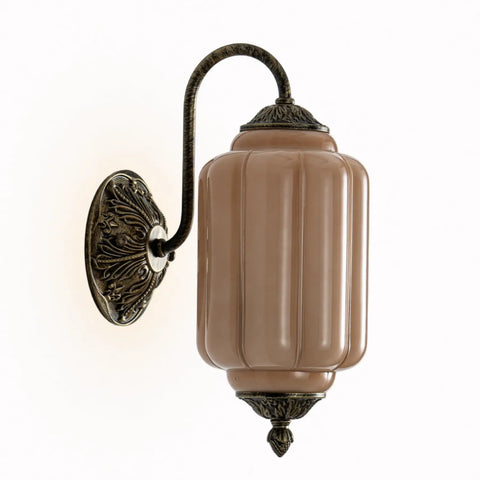 RONGHUAFUGUI Vintage Modern Wall Sconce with Amber Glass, antique black and gold finish, ribbed amber glass shade.