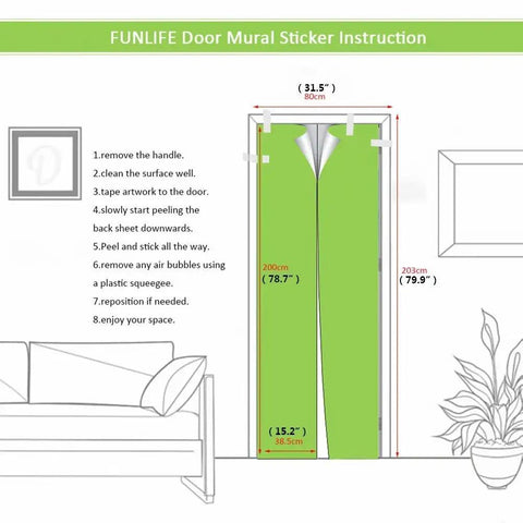 3D Door Mural Wallpaper Stickers Set For Home Decor Self Adhesive And Removable DIY Door Decals installation guide on living room door