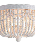 Four Light Boho Wood Beaded Ceiling Light Fixture, Rustic Flush Mount Chandelier For Foyer, Bedroom, Kitchen And Hallway, 12.6 Inch Diameter, White Maple Beads And Metal Frame