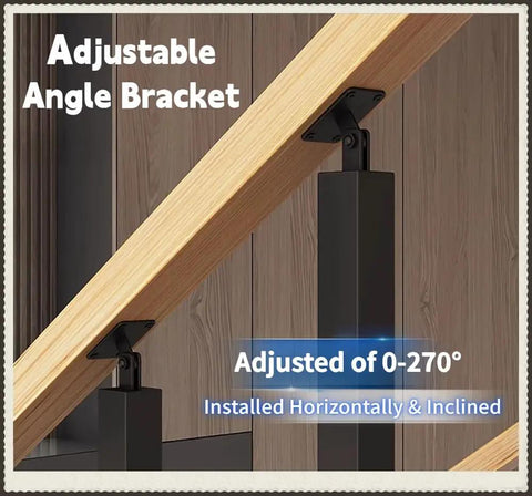 Adjustable angle bracket for White Side Mount Stair Balusters 30 Pack with adjustable range of 0-270°, suitable for various installations.