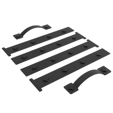 Magnetic Decorative Garage Door Hinges And Handles Kit, 8 Hinges And 4 Handles In Black, Carriage-Door Style, arranged on white background