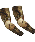 Kickin Steampunk Arm Sleeves Legit Sun Protection Fingerless Garden Gear Lightweight Breathable Sweatproof UV Blocking Arm Covers with clock and gear motif.