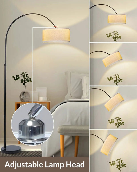 Arc Floor Lamp For Living Room And Bedroom with Stepless Dimmable 9W LED Bulb, adjustable gooseneck near a bedside, remote controlled