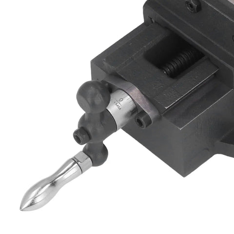 Saskate Cross Slide Machine Vise 3 Inch Cast Steel Bench Vise For Milling Drill Press With Precision Handwheel 01mm Increments close-up of adjustable handwheel.
