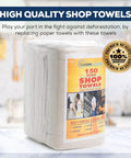 Cotton Shop Towels 14 By 12 Inches 145 Pack Reusable Cleaning Rags For Automotive Garage Workshop And Industrial Use White Durable Absorbent Lint Free Quick Clean Up Workhorse Towels package