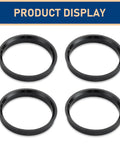 Set Of Four Black Wheel Hub Center Rings With 2.87 Inch Od And 2.36 Inch Id Plastic Adapters displayed on a white background.
