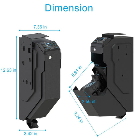 Dimensions of Three Way Access Biometric Gun Safe For Handgun With Fingerprint Recognition PIN Code And Key Backup, side view