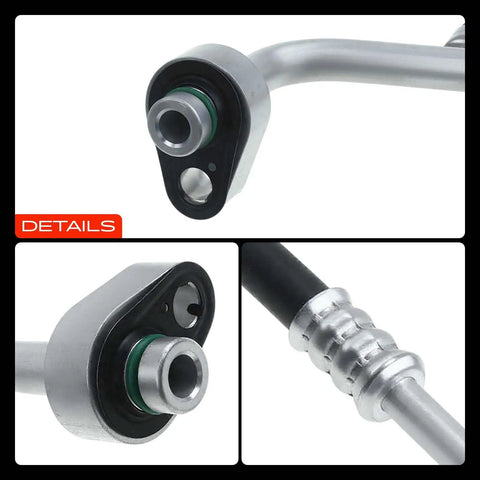 Connector detail of Top Shelf A C Discharge Line Hose Kit compatible with Jeep Wrangler JK 2007-2011, featuring rubber seals.