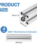 4 Piece 4040 Aluminum Extrusion Kit, 200mm European Standard Anodized Linear Rail Profile For Framing, 3D Printer Parts, CNC DIY Projects For Builds, Silver, 40x40mm