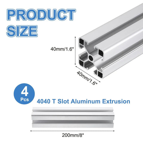 4 Piece 4040 Aluminum Extrusion Kit, 200mm European Standard Anodized Linear Rail Profile For Framing, 3D Printer Parts, CNC DIY Projects For Builds, Silver, 40x40mm