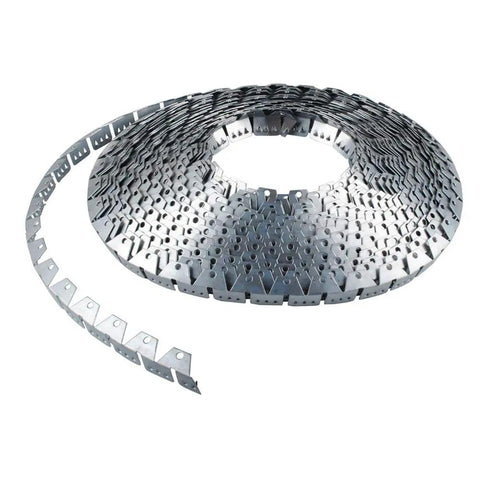 Sturdy 32 Foot Flexible Metal Upholstery Tack Strip For Sofa And Chair Fabric Securing With Curved Edge Grip rolled up.