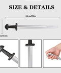 Two Pack 25 Inch Medieval Viking PU Foam Sword size and details with close-up of handle and blade, suitable for cosplay and LARP.