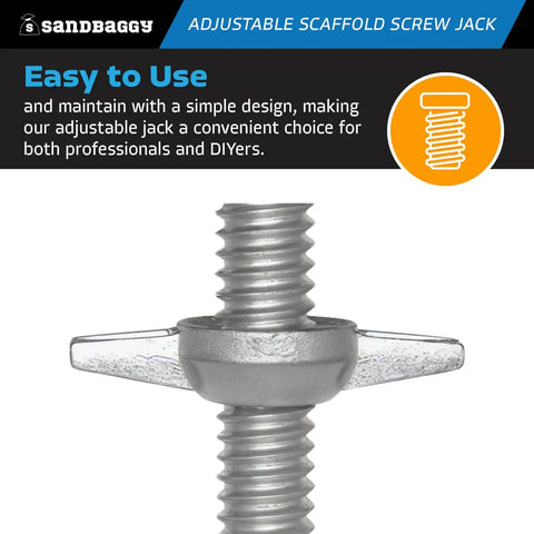 Close-up of Smooth Turning Adjustable Scaffold Screw Jack, 12-inch travel, galvanized design for easy leveling support.