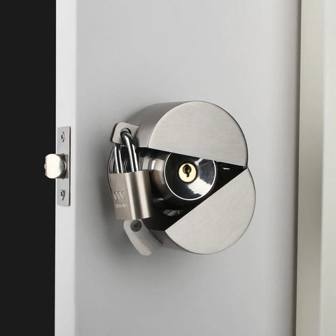 Door Knob Lockout Gadget With Padlock And Stainless Steel Lock Cover For Privacy Protection Preventing Keyhole Access