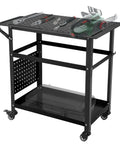 Heavy Duty Rolling Welding Cart With Spacious 36 By 24 Inch Steel Workbench On Wheels, tools on top shelf.