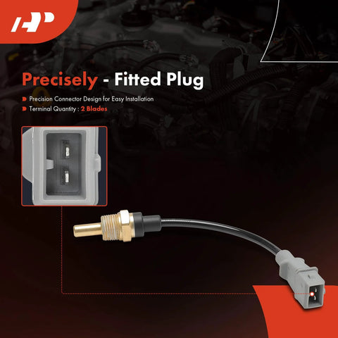 Front view of A-Premium engine coolant temperature sensor with brass threaded body and 2-pin connector