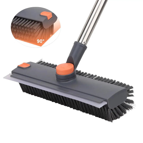 64 Inch Floor Scrub Brush With 360 Degree Swivel Head And Detachable Long Handle For Heavy Duty Cleaning Of Concrete Floors Grout Patios Decks Garages And Gardens Squeegee Included With Right Angled Bristles