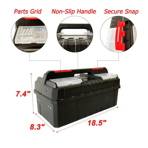 18.5 Inch Tool Box Organizer With Adjustable Compartments Portable Tool Storage Chest With Handle For Home Garage And Workshop
