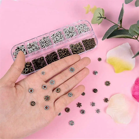 Totally Snazzy Bulk Silver Spacer Bead Collection Featuring Six Wild Shapes Like Daisy Gear Bicone And Flower Charms Crafted For Kicking Off Epic Bracelet Necklace Or Earring Crafting Sessions Today