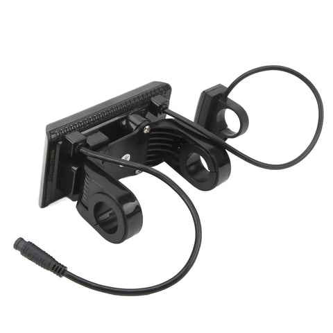 Back view of SW900 LCD Display Meter for Electric Bikes and Scooters with waterproof connectors and universal mounting bars
