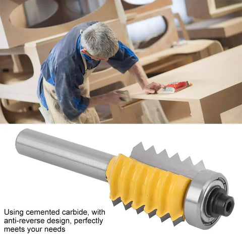 Solid Wave Type 8-Shank Woodworking Cutter Rail And Stile Router Bit With Carbide Milling Knives For Chipless Cutting Plus Anti Reverse Design In Durable Build For Smooth Pro Edges in use by a craftsman.