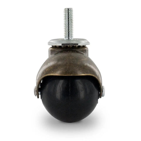 Upgrade Your Setup With These Badass Antique Brass PVC Ball Casters Featuring Swivel Hooded Design And Smooth Roll Action 5/16-18 X 1 Inch Thread Fits Furniture Gear 4 Pack, black ball with brass finish.