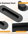 6 Inch Oval Black Pocket Door Pull Heavy Duty Stainless Steel Finger Flush Pull For Closet And Sliding Barn Doors 2 Pack Durable Rust Resistant 304 Stainless Hardware, close-up of matte black finish and pull edge.