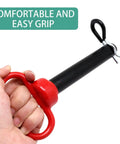 Beefy Heavy Duty Trailer Hitch Pin And Clip Set Seven Eighths By Four And A Half Inch Two Pack Red Handle Solid Steel With Black Coating Rust Resistant For Towing RV Boat Car Truck Gate And Tractor Pins with easy grip handle