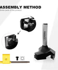 Assembly method for Pro Grade Heavy Duty CNC Spoilboard Surfacing Router Bit With Half Inch Shank And Two Inch Cutting Diameter.