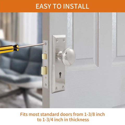Installation of Three Pack Mortise Lock Set For Interior Doors With Privacy Lock And Skeleton Key Old School Style in brushed nickel