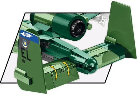 Close-up of Armed Forces A-10 Thunderbolt II Warthog Aircraft Building Kit With 667 Pieces tail section, 1 to 48 scale.