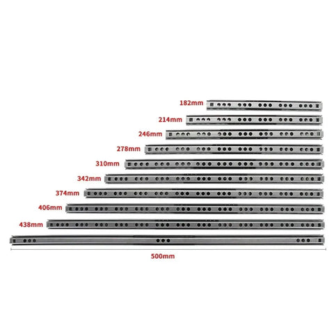 Two Pack 8 To 20 Inch Ball Bearing Drawer Slides For Cabinets And Furniture, various steel lengths displayed