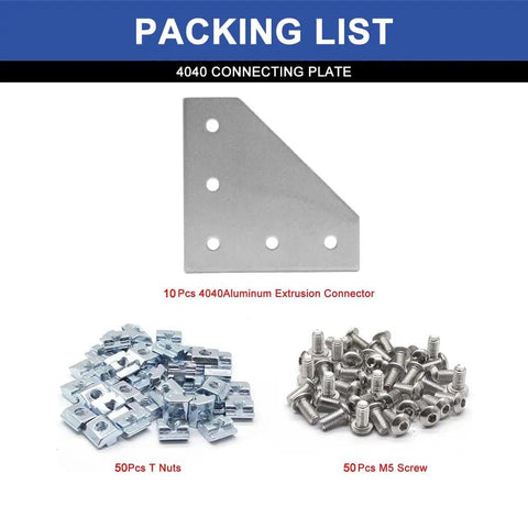 10 Pack 4040 Aluminum Extrusion L Corner Bracket Connector Kit With Silver Finish Includes Nuts Screws And Wrench For Pro Fabrication Rig Builds And Custom Gear Projects That Are Dope Hella Strong with connectors, nuts, and screws.