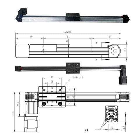High Speed Linear Motion Rail Guide Kit With Long Stroke Double Axis Thin Slide Belt Driven 2000mm Length Pre Drilled Mount Holes Ultra Smooth Low Noise Ready For DIY Routers Lathes CNC Machines, 2000mm CNC linear rail with motor and dimension drawing